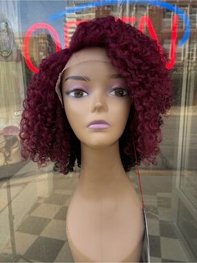 Burgundy Curly Lace Front Wig - Women Hair